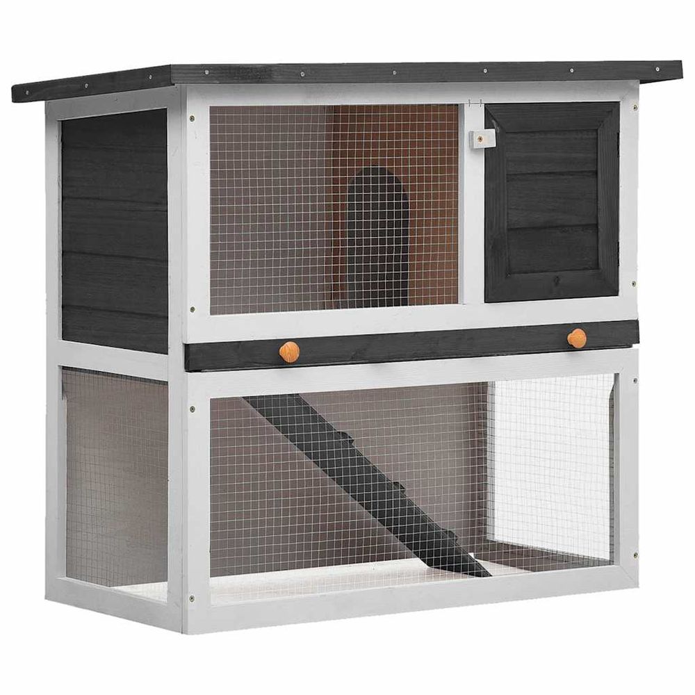 Clapier à lapin en bois avec rampe d'accès pour jardin gris 90cm
