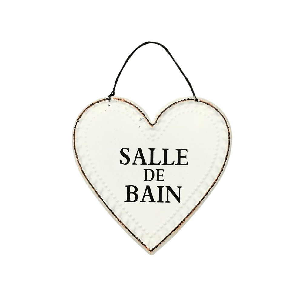 Plaque de porte décorative coeur vintage salle de bain fer blanc 13cm