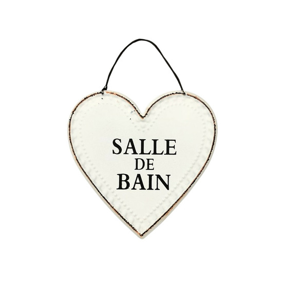 Plaque de porte décorative coeur vintage salle de bain fer blanc 13cm