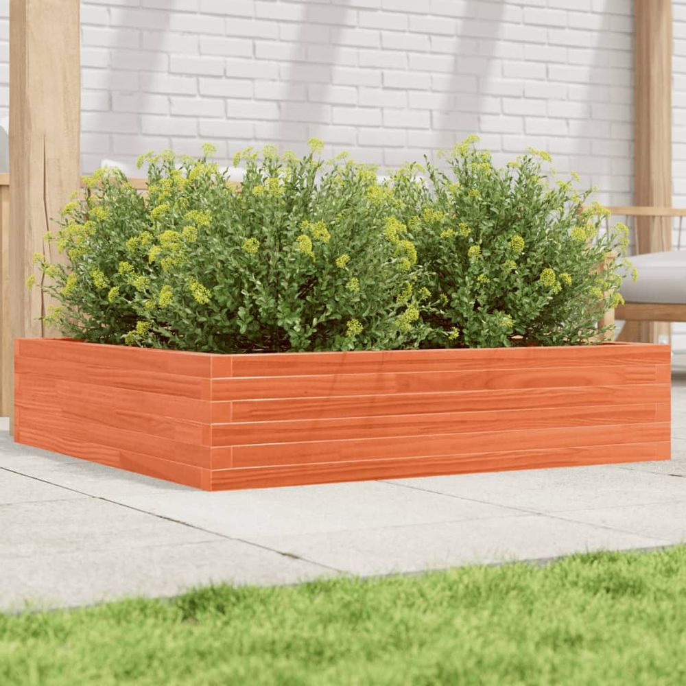 Jardinière carrée pin massif potager pour jardin cire marron 100x100cm