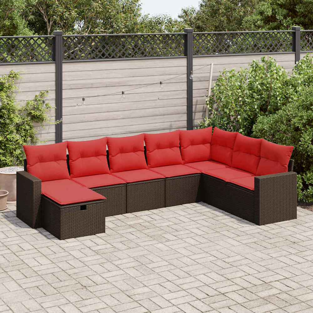 Salon de jardin 8 pcs avec coussins marron résine tressée