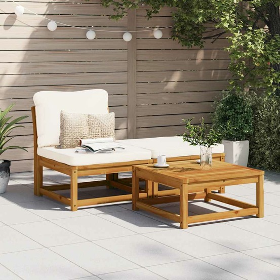 Salon de jardin 3 pcs avec coussins bois massif d'acacia