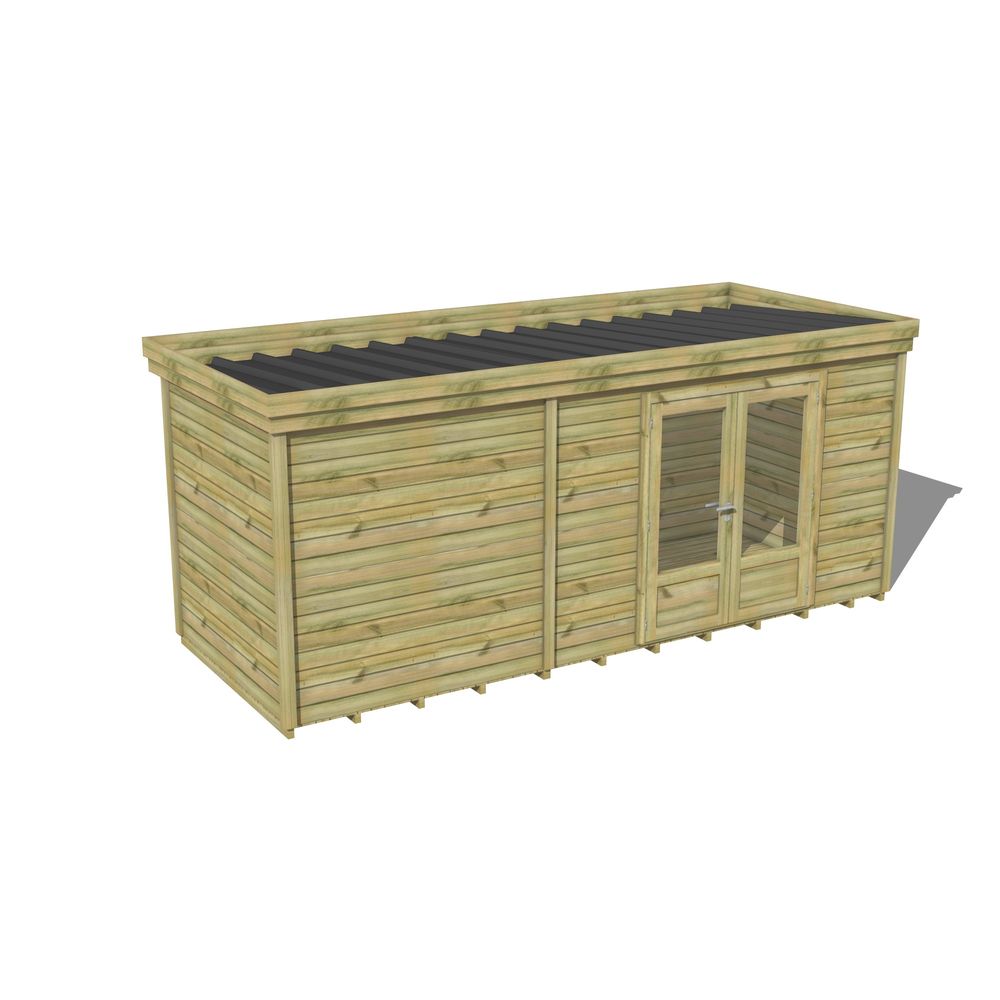 Abri de jardin bois pin traité autoclave 27mm - 5,495x2,14m / 12m2 - bac acier - plancher bois
