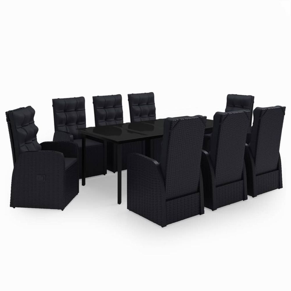 Ensemble à manger de jardin avec coussins 9 pcs noir