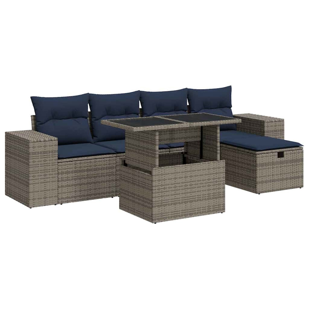 Salon de jardin avec coussins 6pcs marron résine tressée acacia