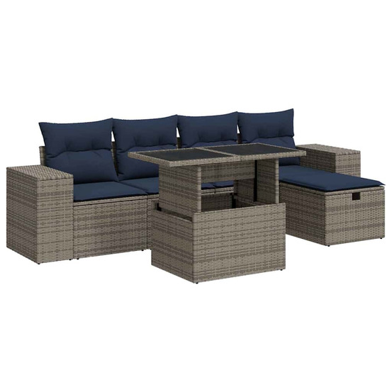 Salon de jardin avec coussins 6pcs marron résine tressée acacia