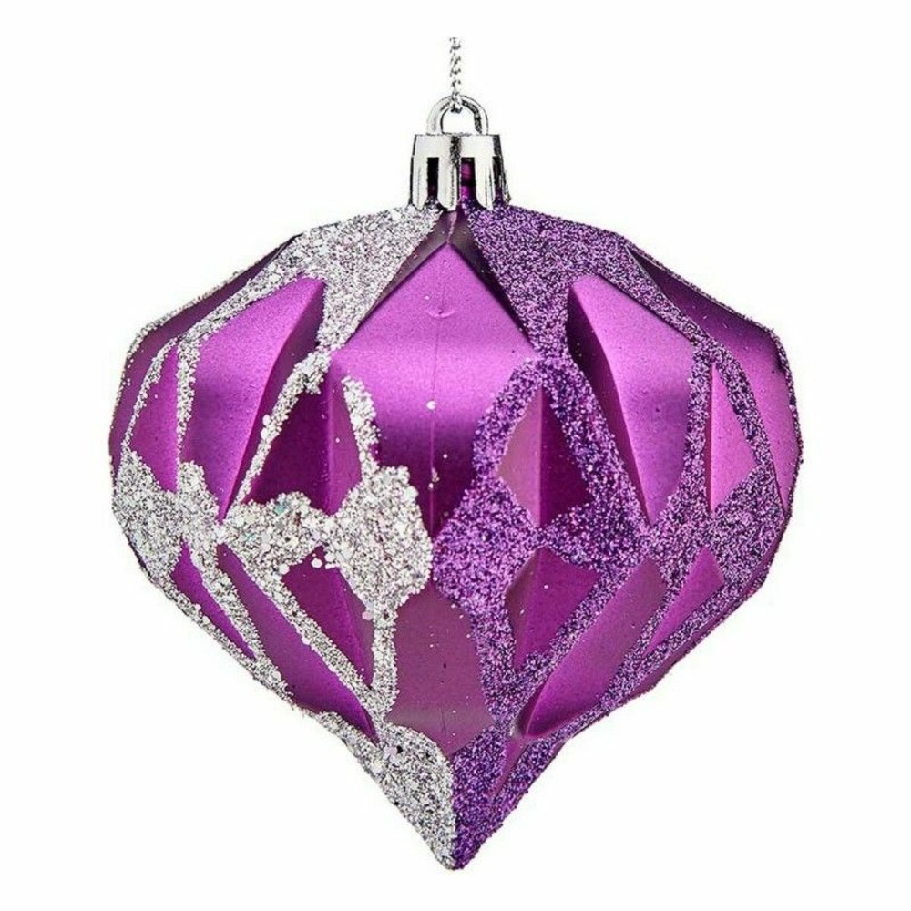 Boules de noël diamant ø 8 cm argenté violet plastique 8 x 9 x 8 cm