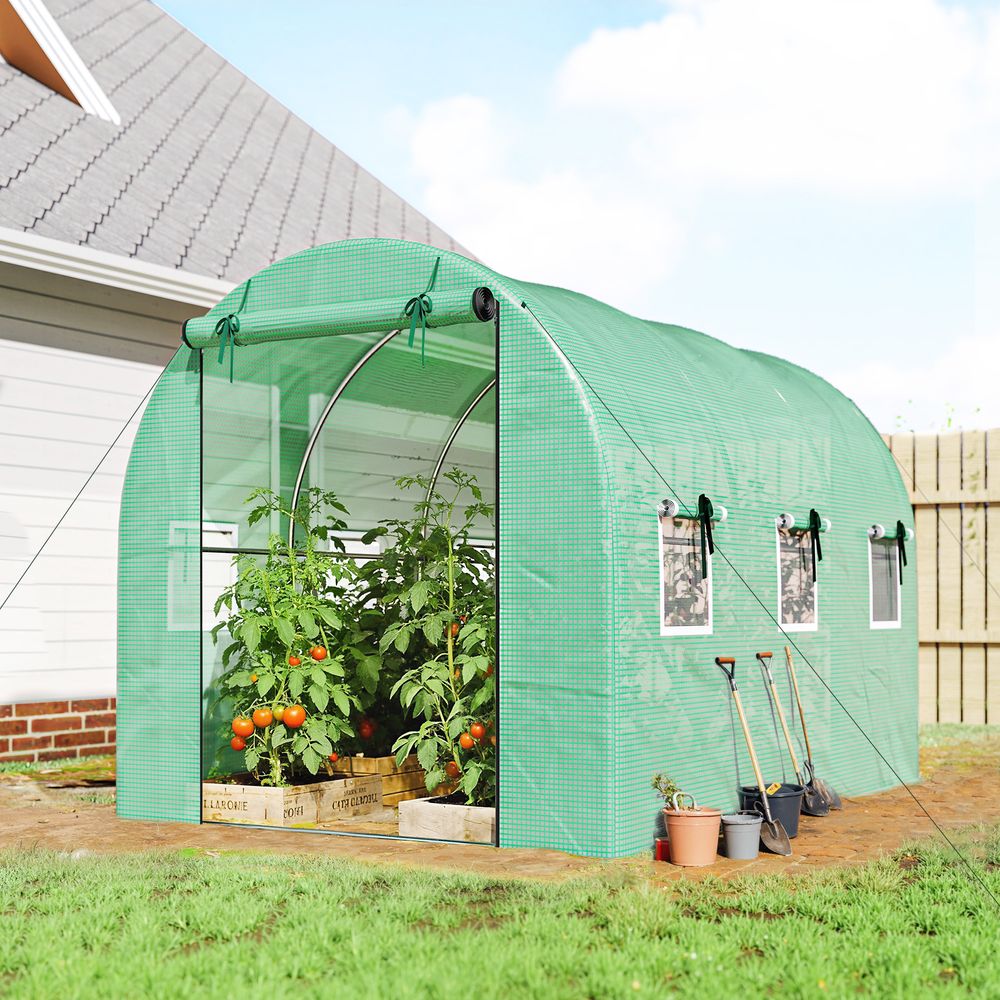 Serre tunnel de jardin pe vert 3 x 2 x 2 m 2 portes roulables 6 fenêtres moustiquaires - comfortxl outdoor living
