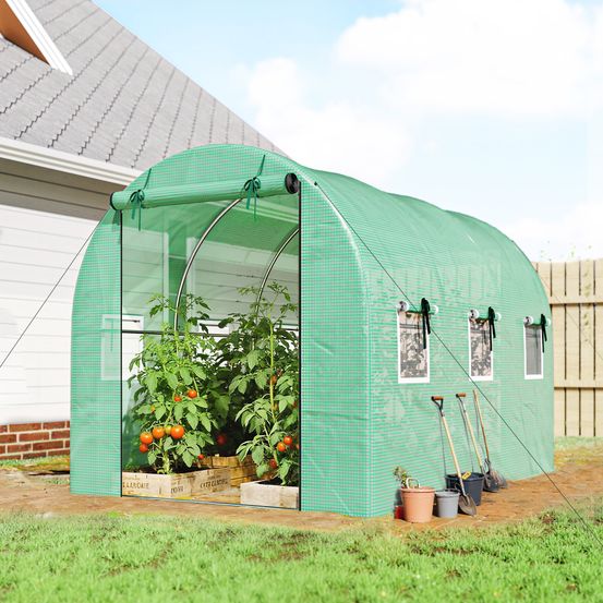 Serre tunnel de jardin pe vert 3 x 2 x 2 m 2 portes roulables 6 fenêtres moustiquaires - comfortxl outdoor living