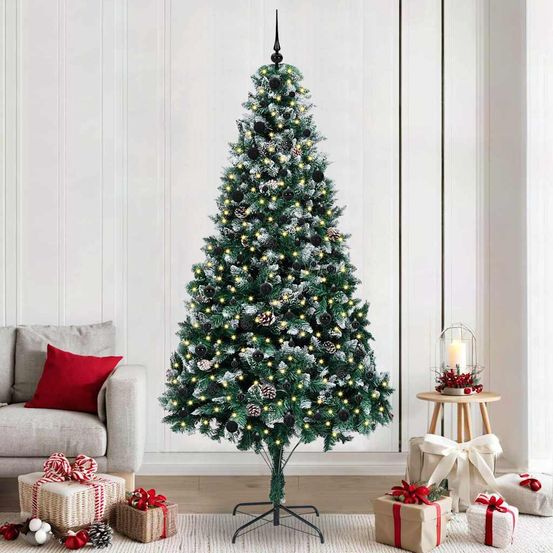 Sapin de noël artificiel géant 3m, set complet avec guirlande lumineuse et boules