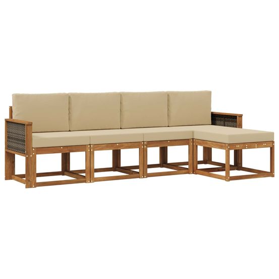 Ensemble de canapés d'extérieur 5 pc naturel et beige polyester