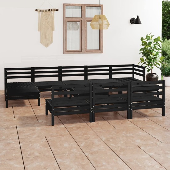 Salon de jardin 11 pcs noir bois de pin massif