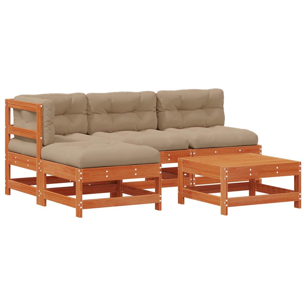 Ensemble de salon de jardin 5 pc brun cire bois de pin massif