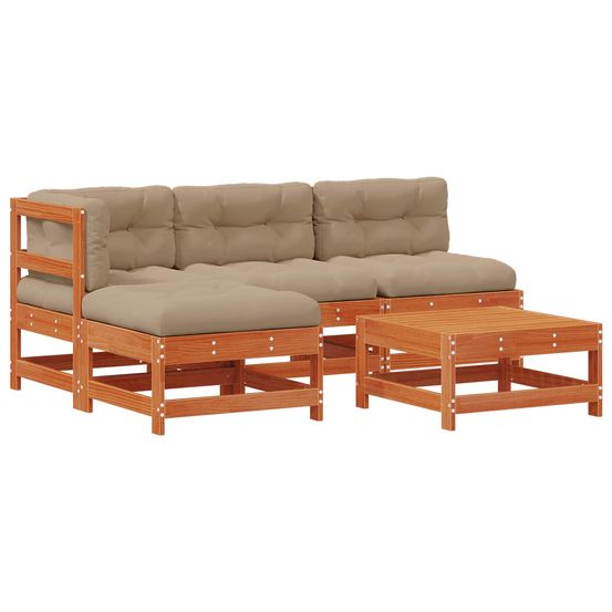 Ensemble de salon de jardin 5 pc brun cire bois de pin massif