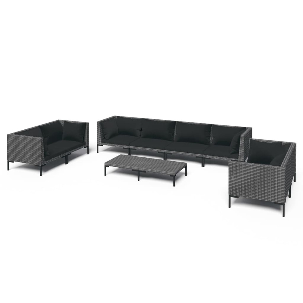 Salon de jardin 9 pcs avec coussins résine tressée gris foncé