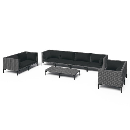 Salon de jardin 9 pcs avec coussins résine tressée gris foncé