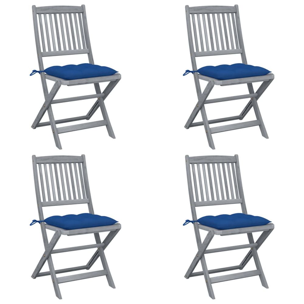 Chaises pliantes 4 pièces avec coussins en bois d'acacia massif