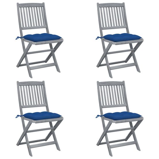 Chaises pliantes 4 pièces avec coussins en bois d'acacia massif