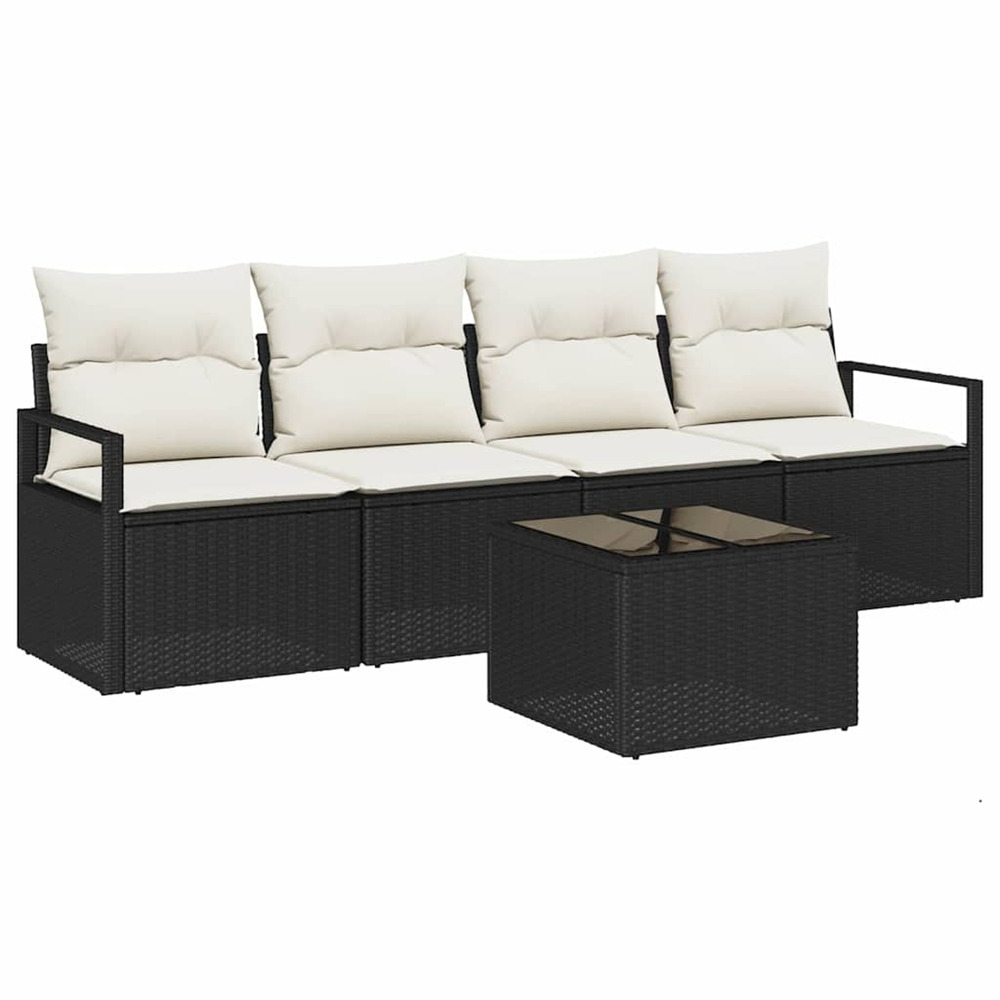 Ensemble de canapés avec coussin 5 pcs noir et crème polyrotin
