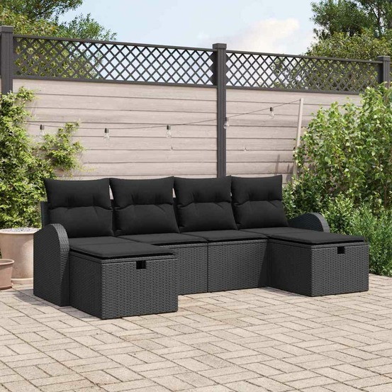 Ensemble de canapé de jardin avec coussin 6 pcs noir polyrotin