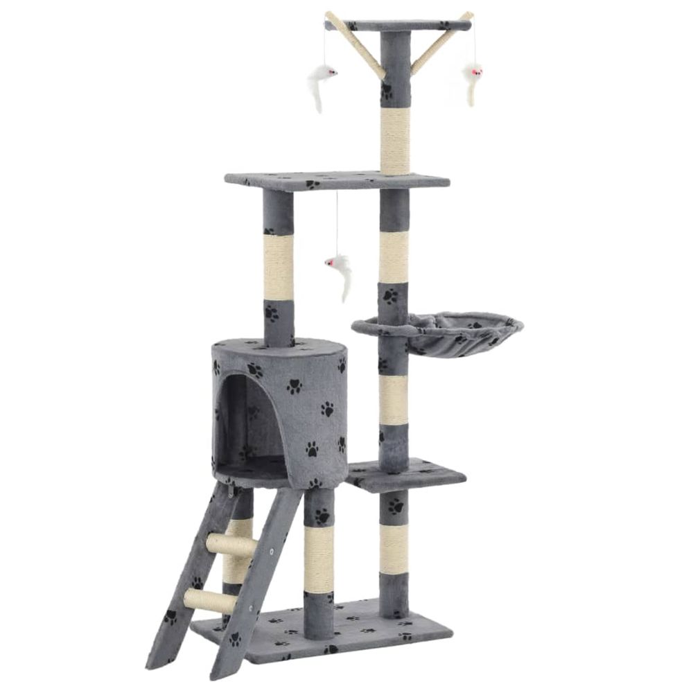 Arbre à chat avec griffoir en sisal 138 cm gris motif de pattes