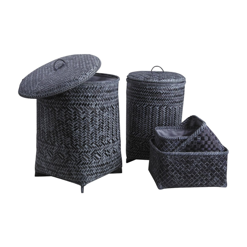 2 paniers à linge + 3 corbeilles en palmier (lot de 5)