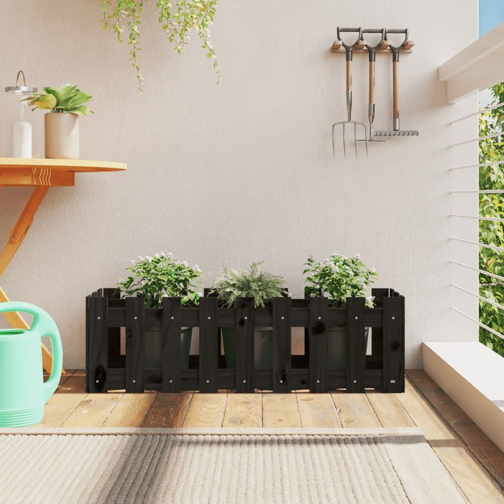 Carré potager en bois pin massif design clôture jardin noir 100x30x30 cm