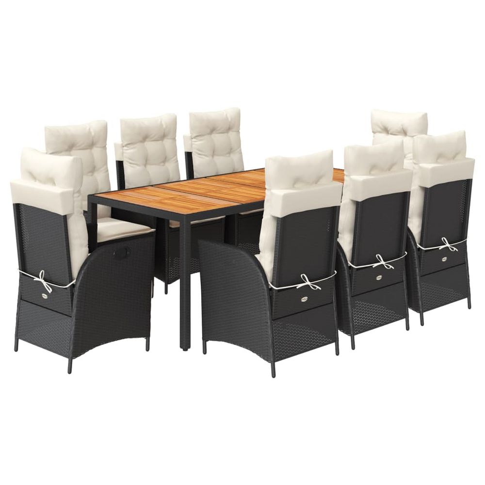 Ensemble à manger de jardin 9pcs coussins noir résine tressée
