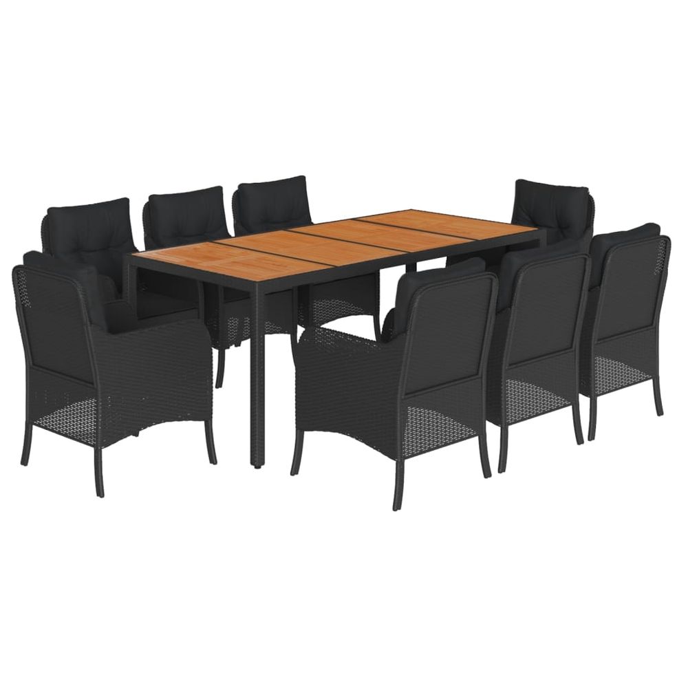 Ensemble à manger de jardin 9pcs coussins noir résine tressée