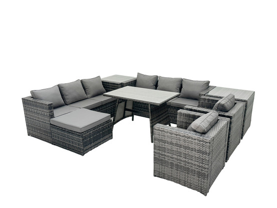Ensembles de salons de jardin avec table à manger 2 tables d'appoint grand tabouret fauteuil 9 places gris foncé mixte