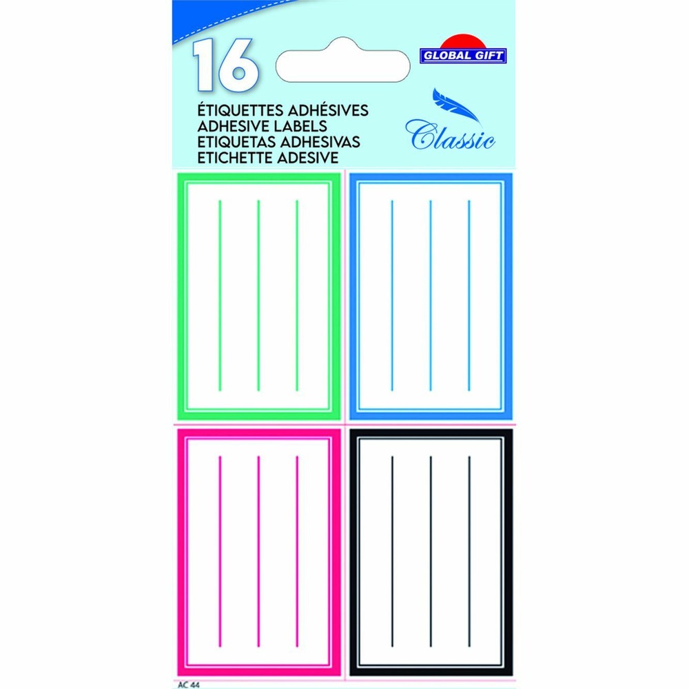 16 étiquettes adhésives scolaires - rectangles 4 couleurs