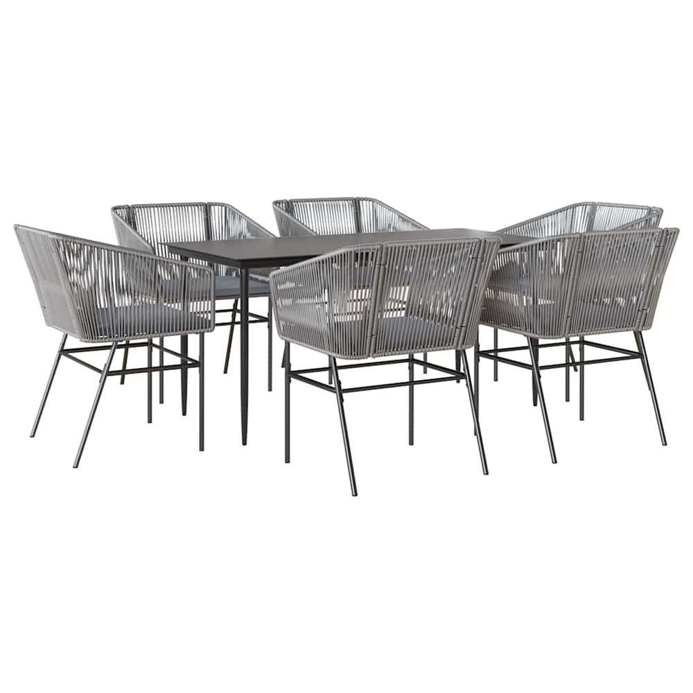 Ensemble à manger jardin coussins 7 pcs gris poly rotin verre