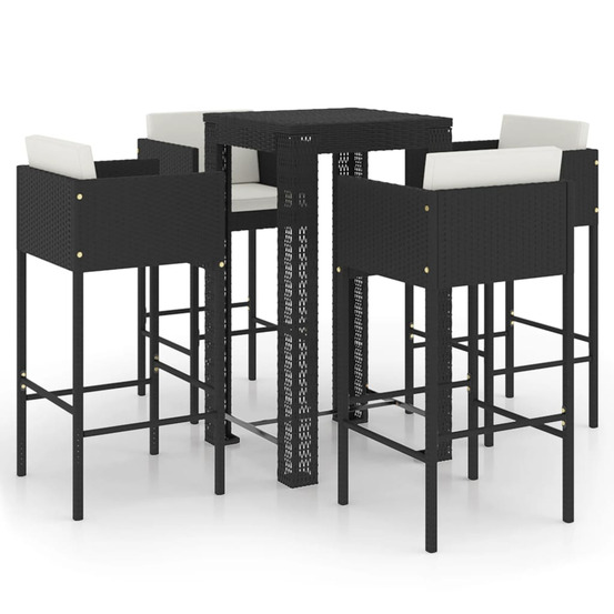 Ensemble de bar de jardin 5 pcs et coussins résine tressée noir