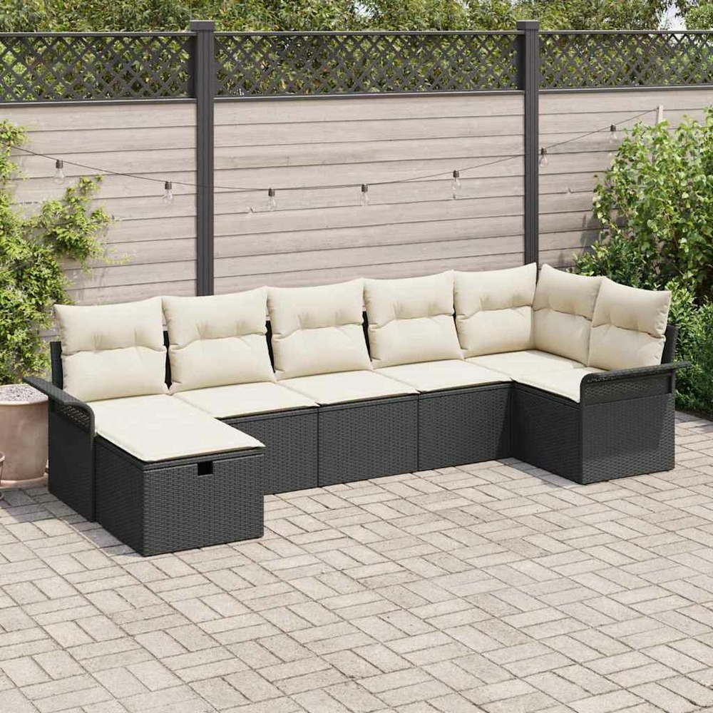 Ensemble de canapé de jardin avec coussin 7 pcs noir poly rotin