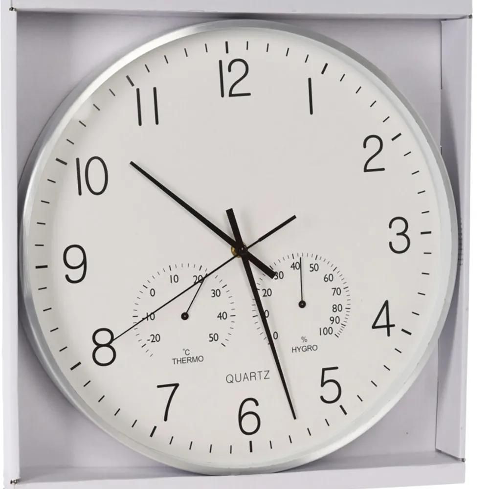 Horloge murale 3 cadrans aluminium | heure, température, hygrométrie