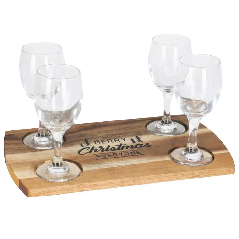 Set 4 verres whiskey 200ml + plateau acacia 290x170mm