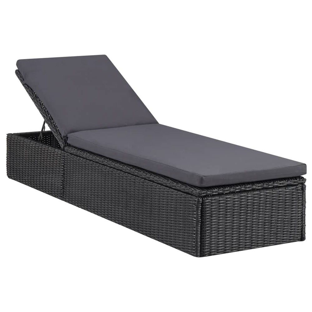 Transat chaise longue bain de soleil lit de jardin terrasse meuble d'extérieur résine tressée noir et gris foncé