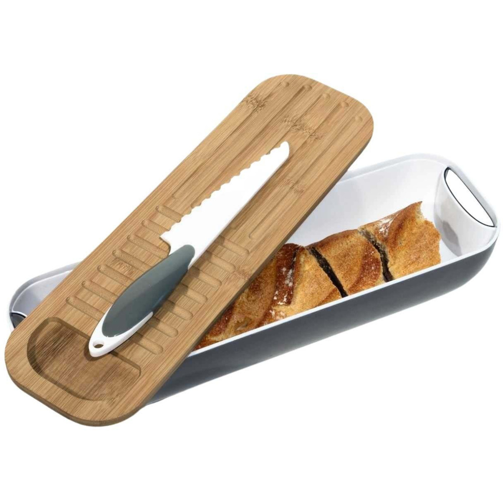 Corbeille à pain 3 en 1 avec couteau gris