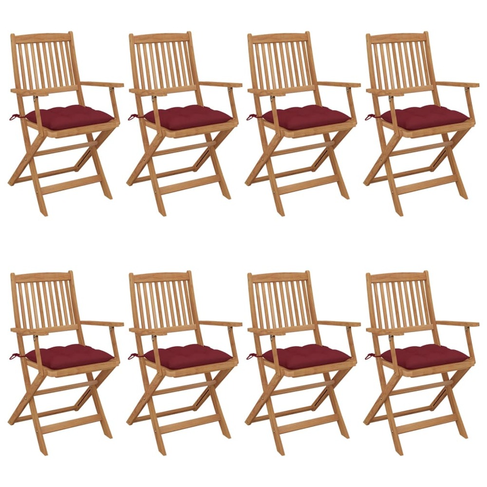 Chaises pliables de jardin lot de 8 avec coussins bois d'acacia