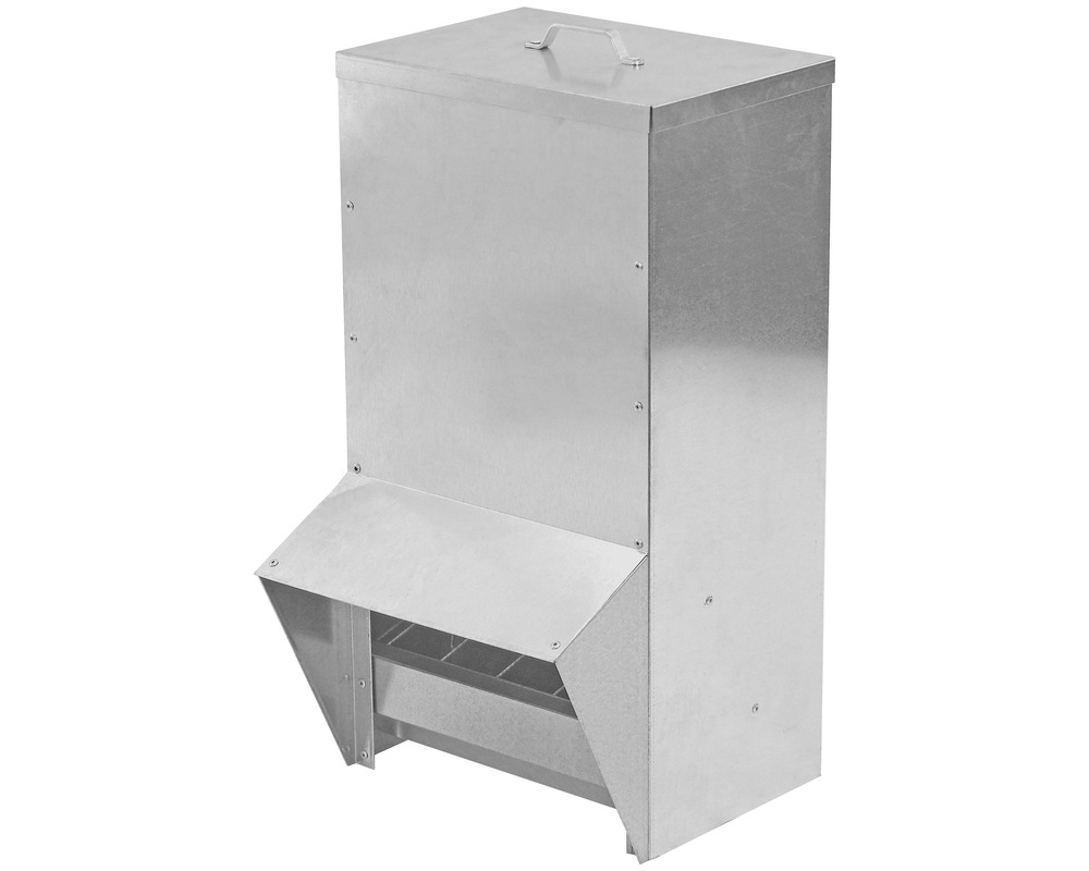 Mangeoire 24 kg pour poules et canards • nourrisseur d'extérieur en métal galvanisé