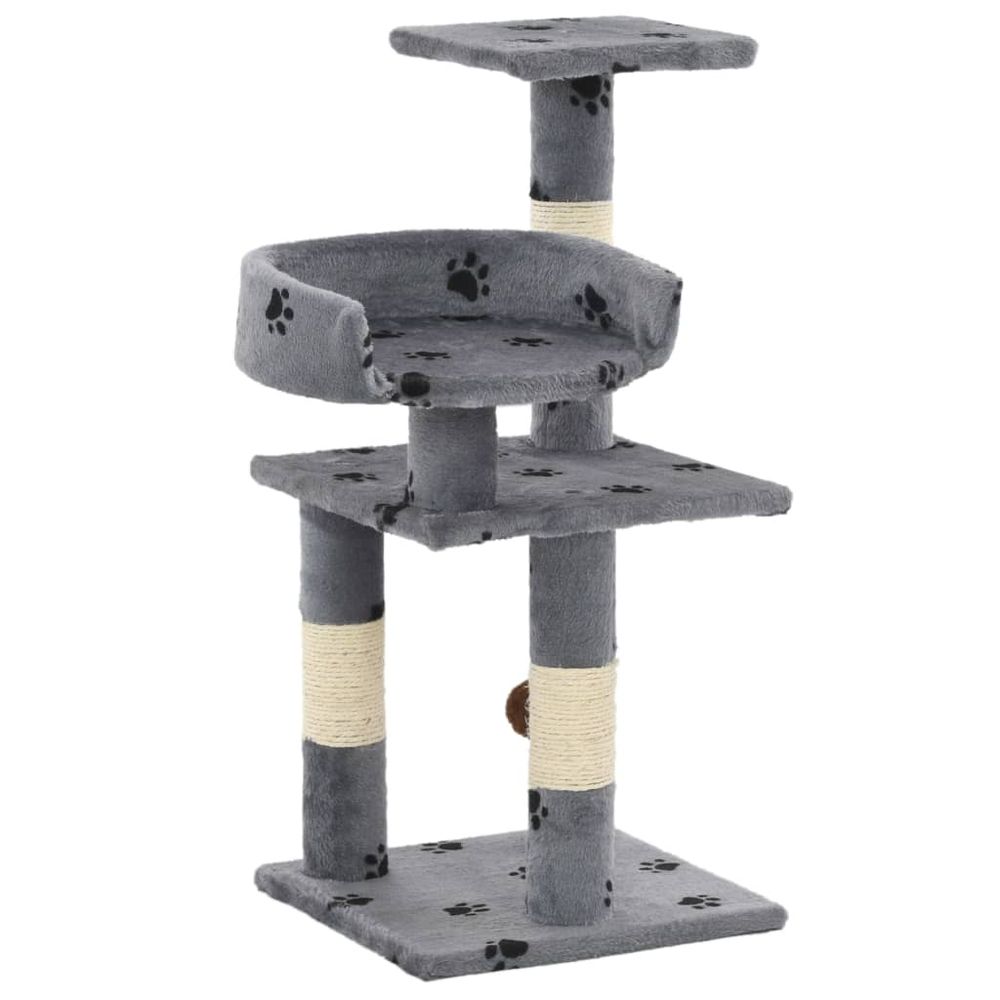 Arbre à chat design en sisal avec motif pattes pour intérieur gris 65 cm