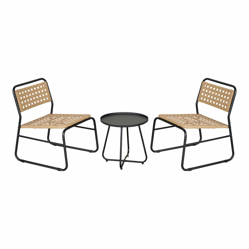 Ensemble de bistrot avec table basse et 2 chaises beige noir