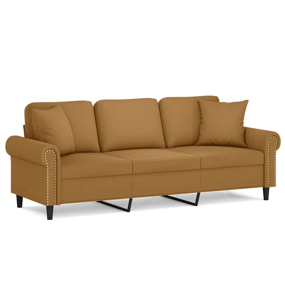 Canapé 3 places avec oreillers décoratifs marron 180 cm velours