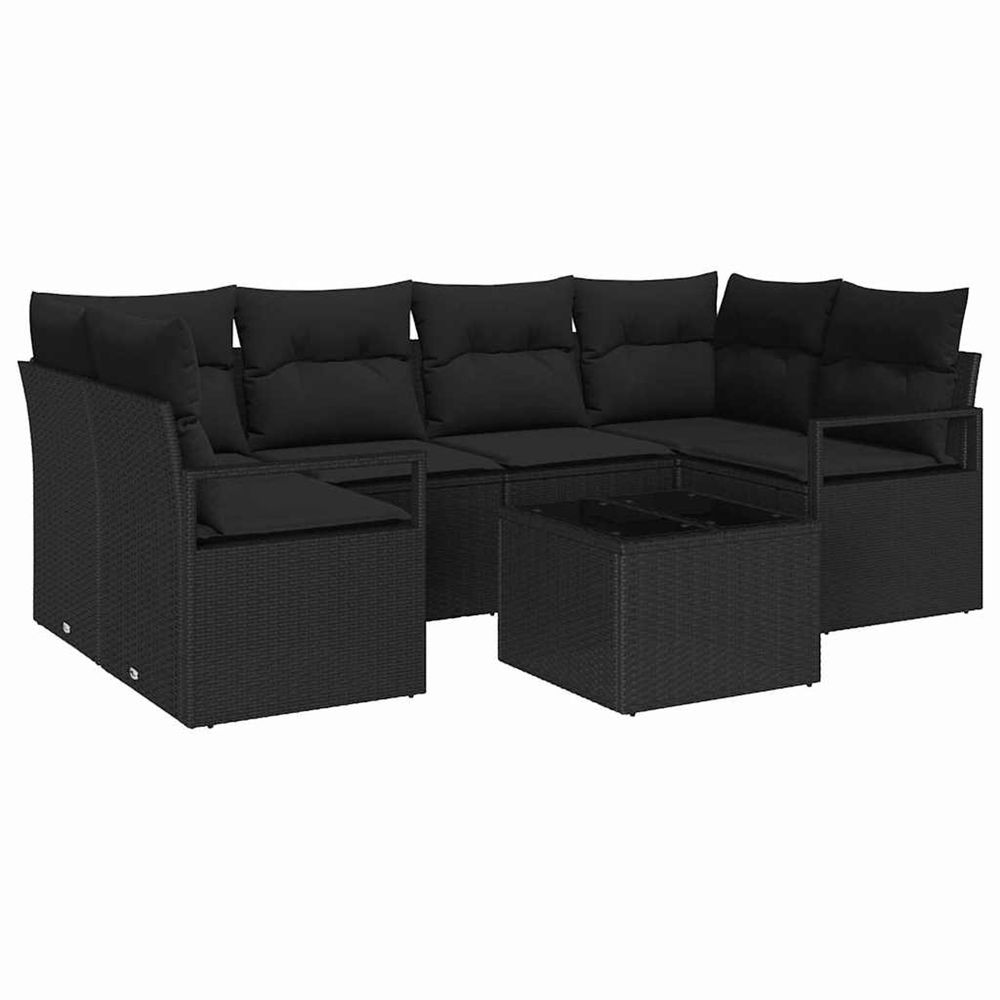 Ensemble de canapés 7 pc 6-nombre de places noir polyrotin