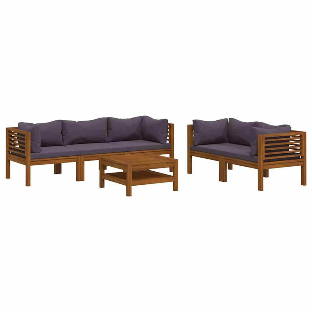 Salon de jardin 6 pcs avec coussin bois d'acacia solide