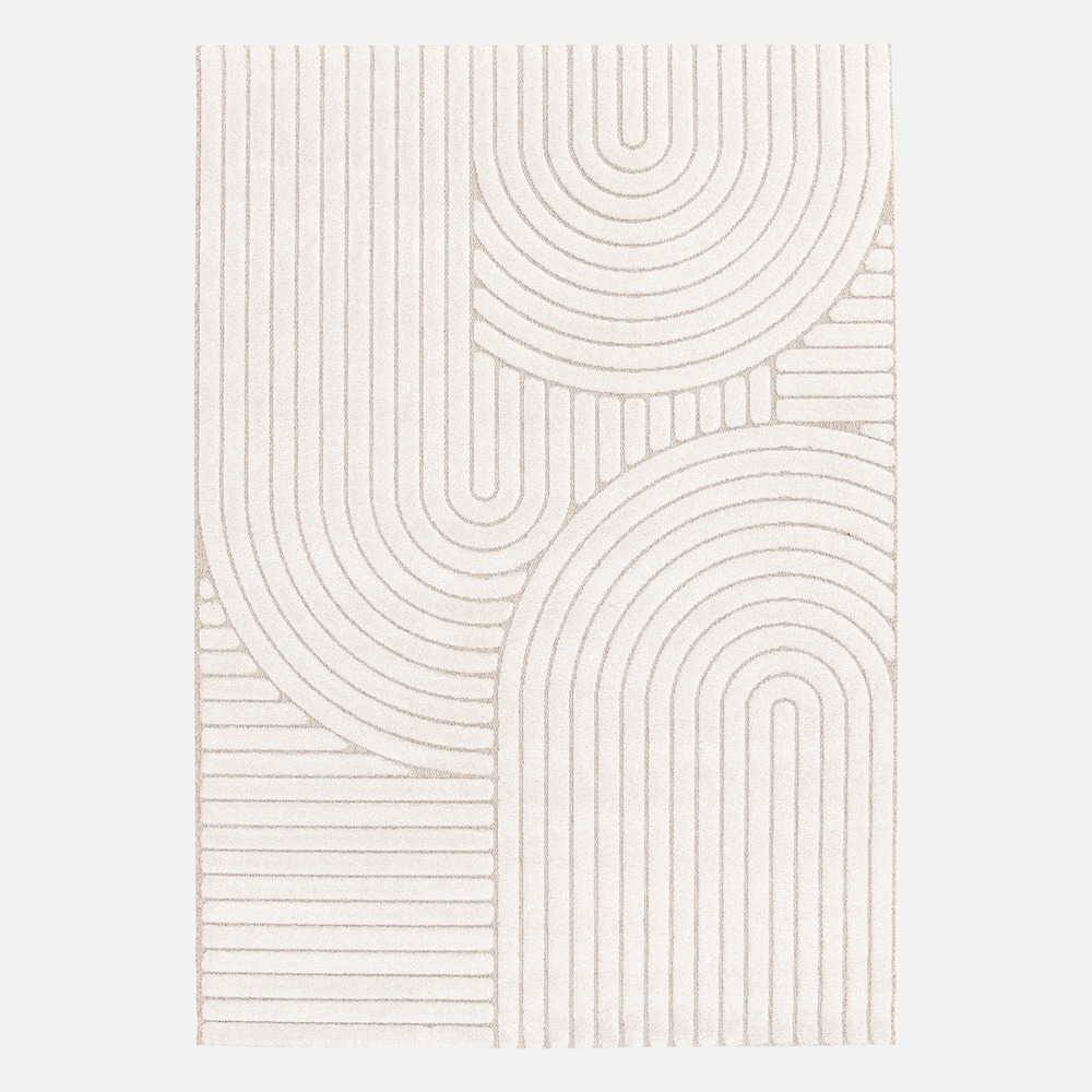 Tapis intérieur motif ethnique arches, poils ras, beige et crème