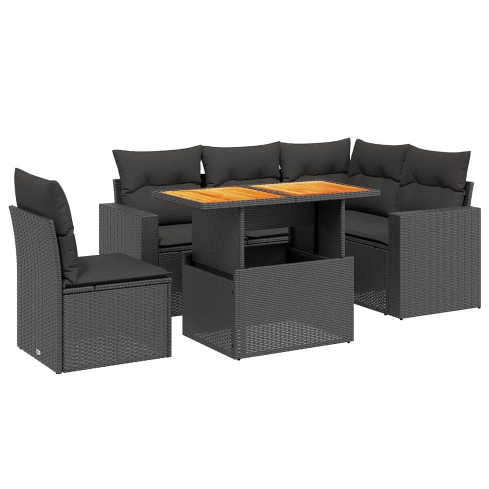 Salon de jardin 6 pcs avec coussins noir résine tressée
