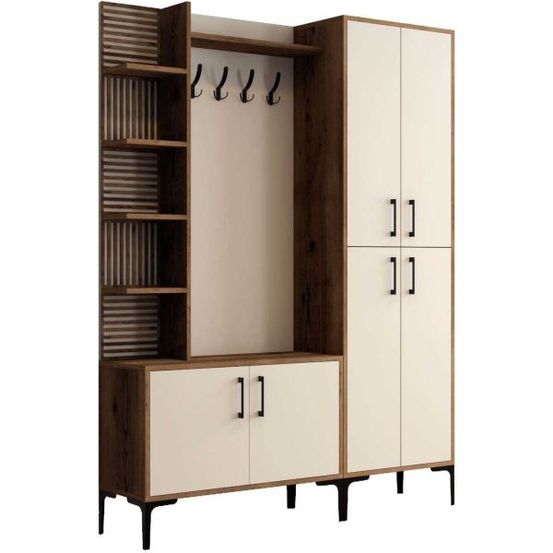 Meuble d'entrée en aggloméré viyana crème et noyer