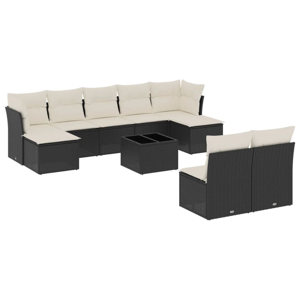 Salon de jardin 10 pcs avec coussins noir résine tressée