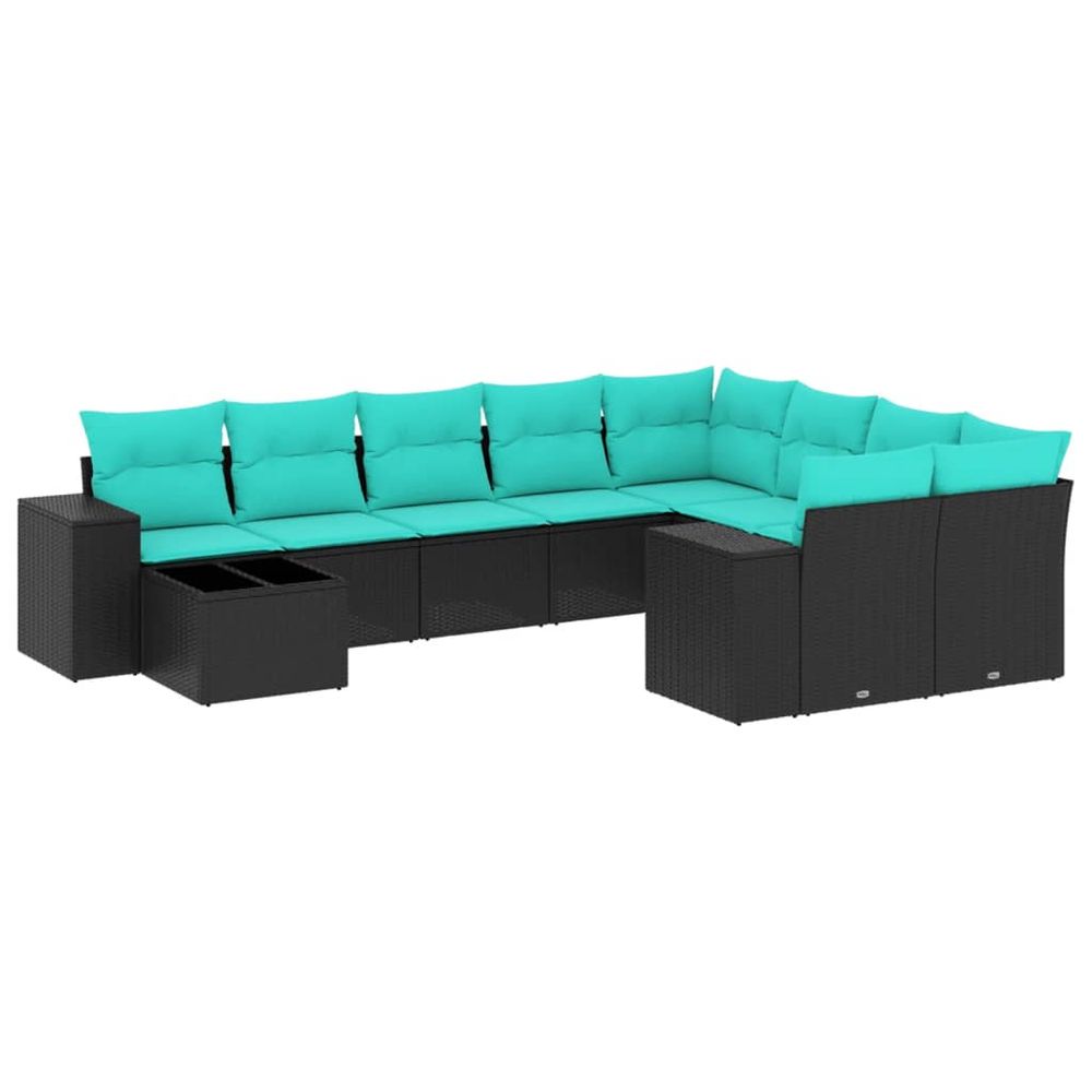 Ensemble de canapé de jardin 10 pcs avec coussins noir
